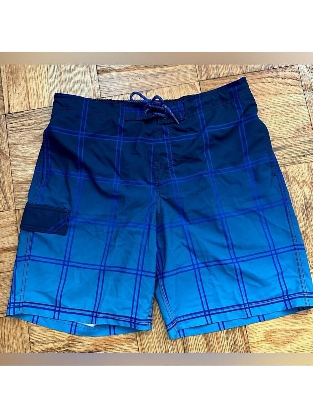George Ombre Blue Box Pattern Swim Shorts - Picture 2 of 7